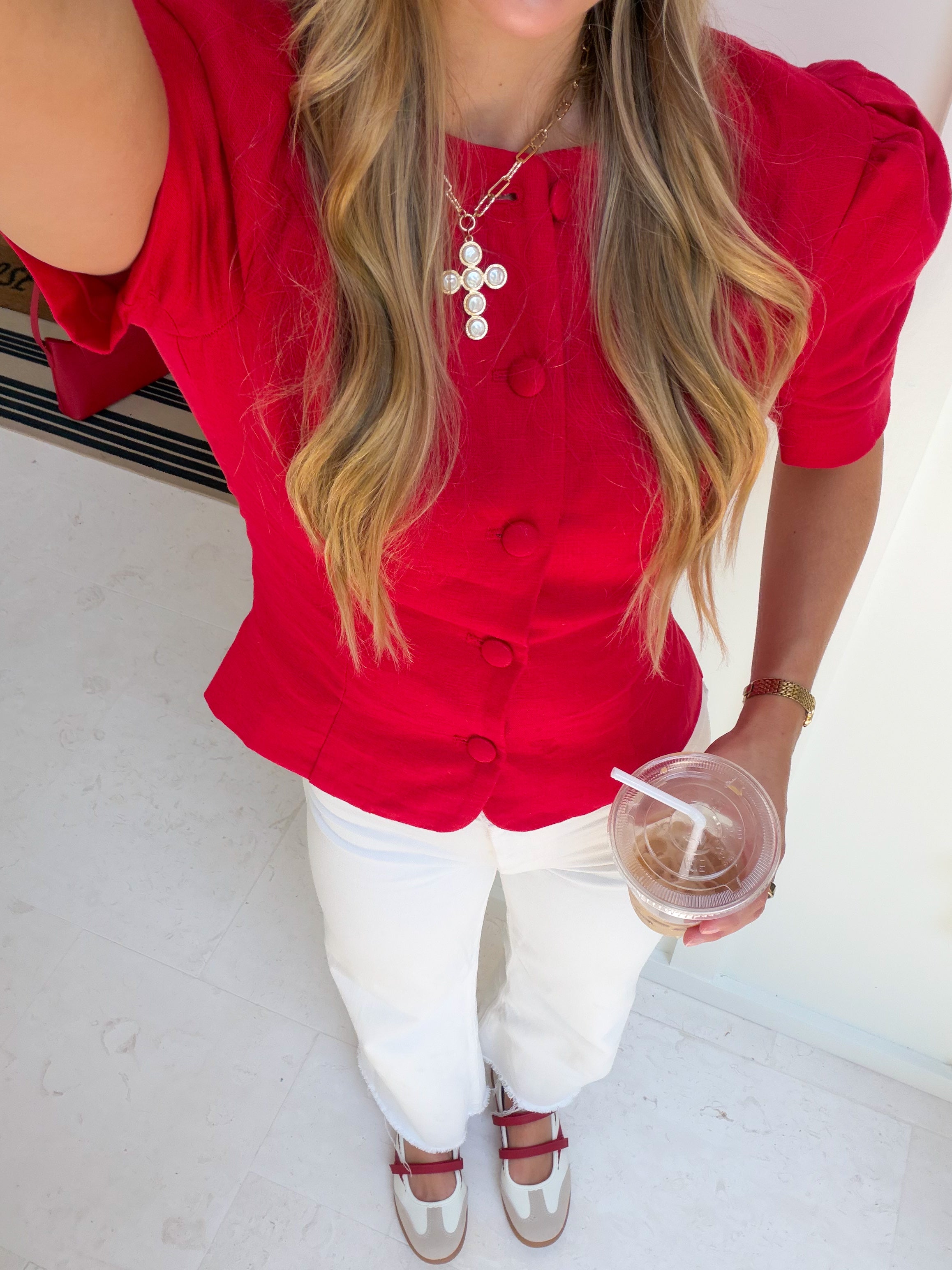Della Button Front Top
