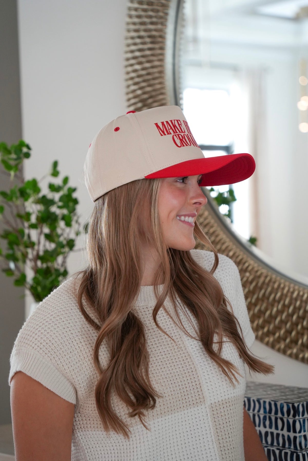 Make Heaven Crowded Embroidered Trucker Hat in Red
