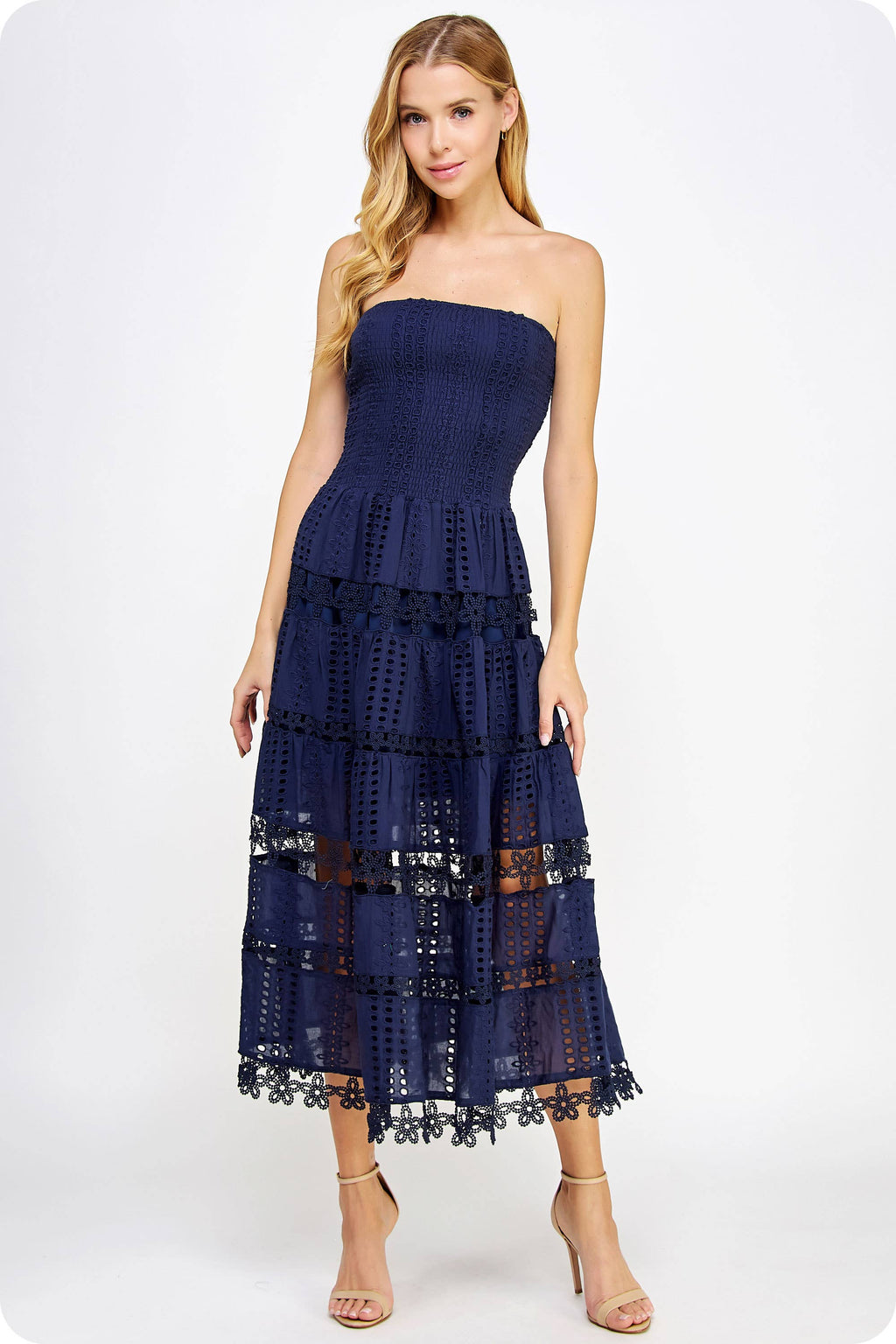 Evie Lace Tube Dress - Navy