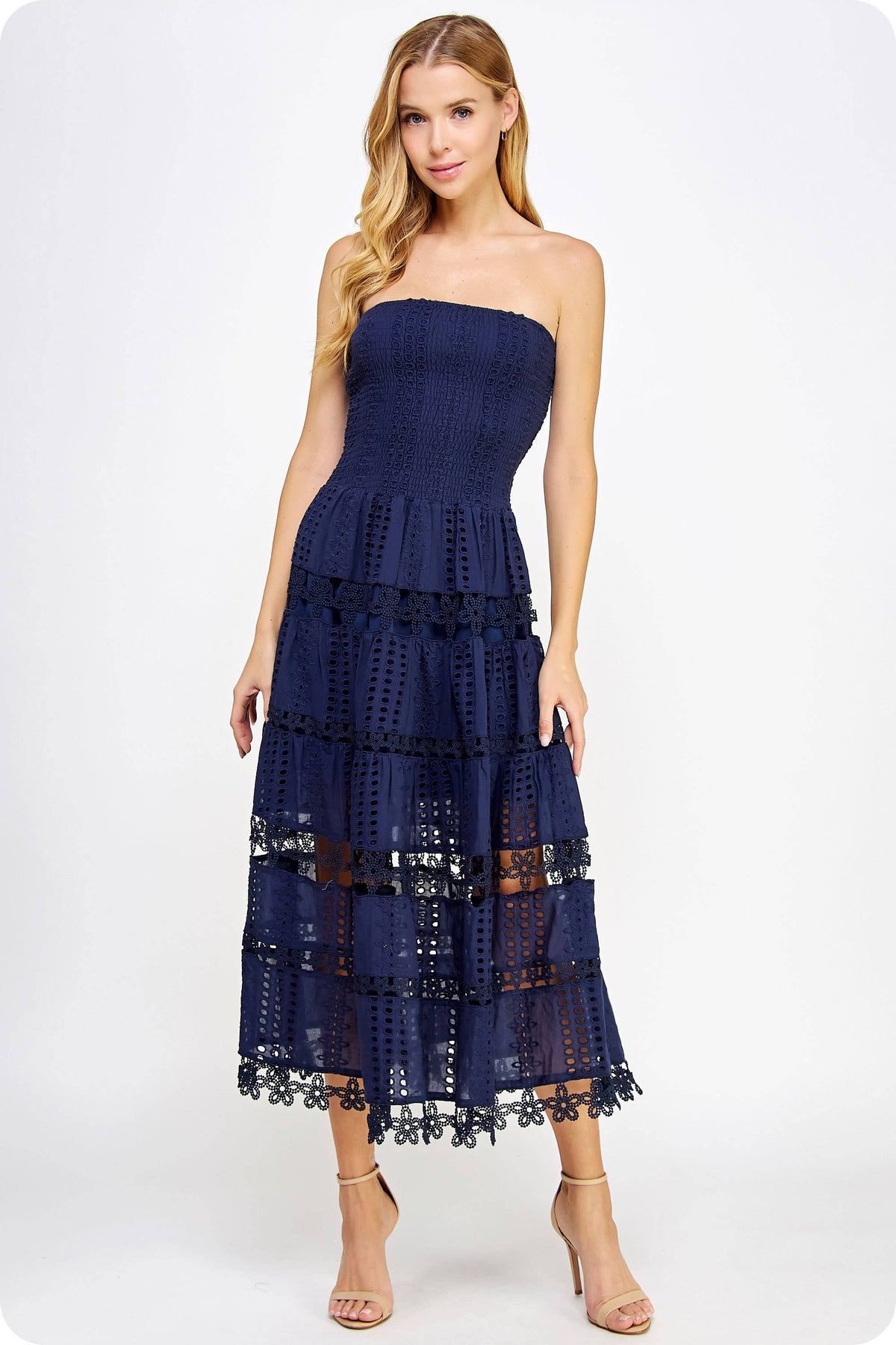 Evie Lace Tube Dress - Navy