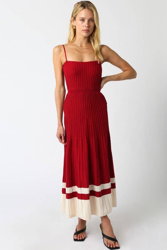 The Adelaide Knit Maxi Dress in Wine and Ecru