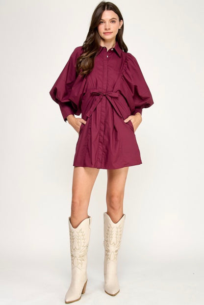 The Brynn Tie-Waist Mini Dress - Plum