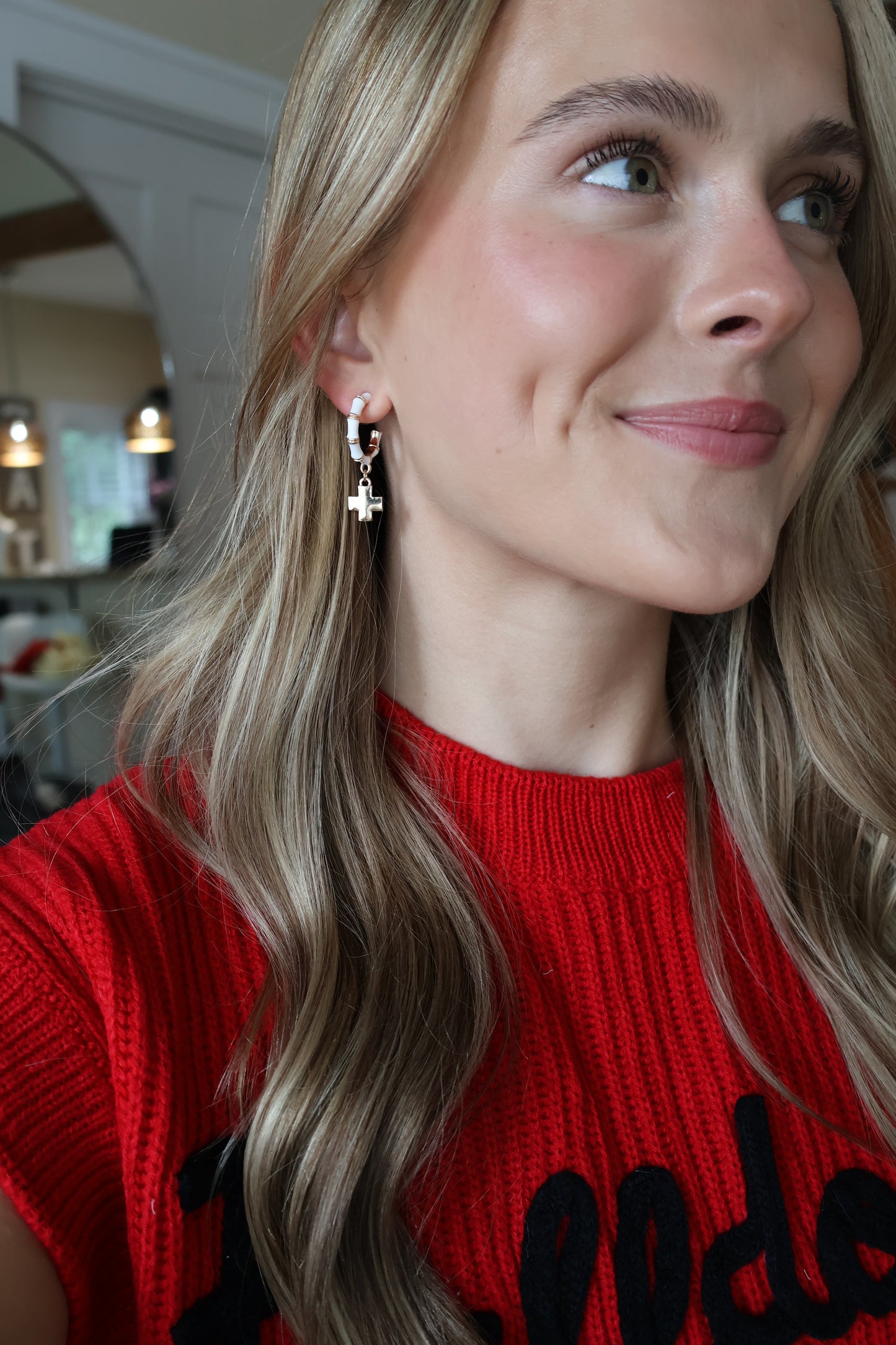White Bamboo Cross Earrings