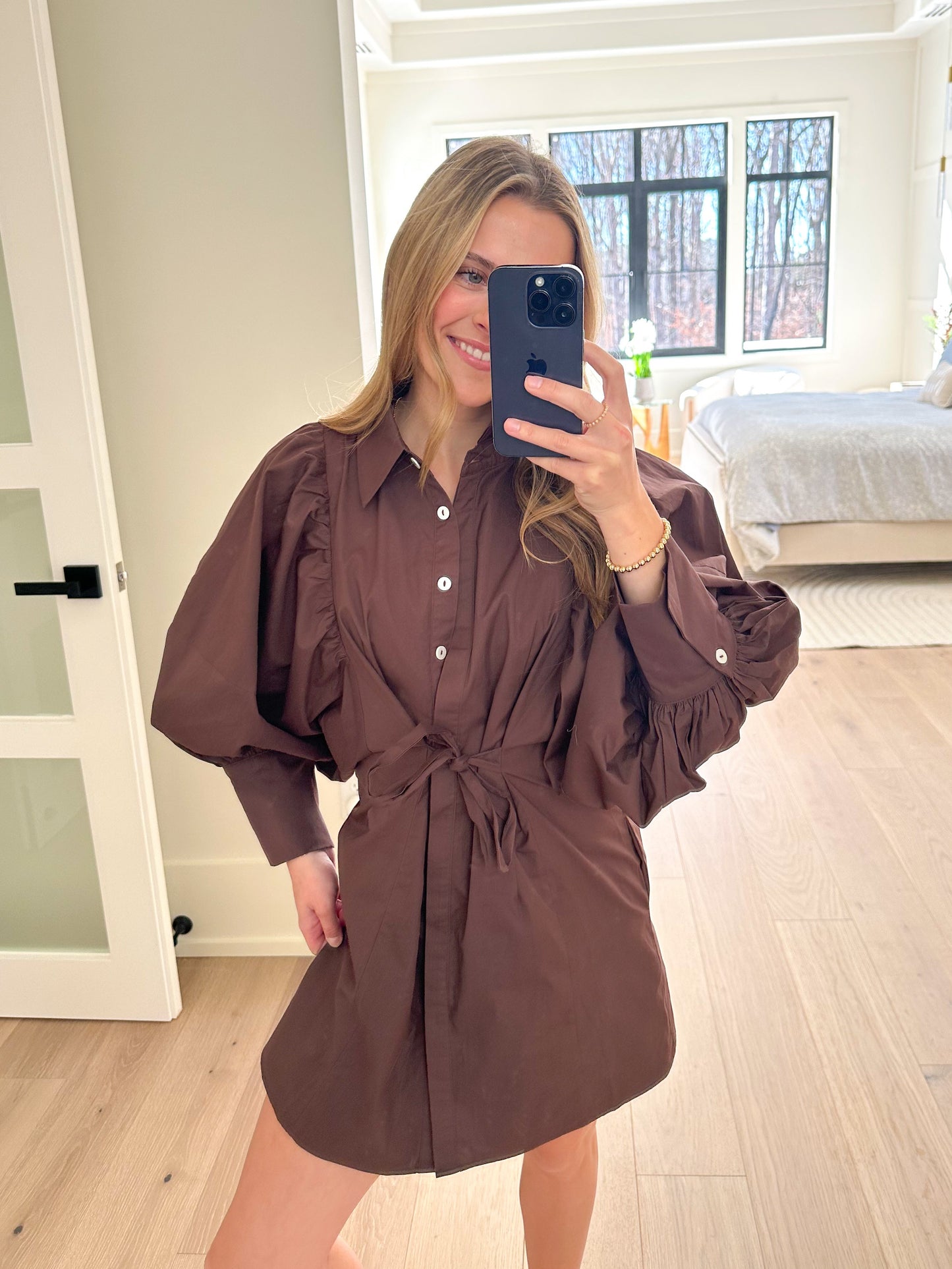 The Brynn Tie-Waist Mini Dress - Mocha