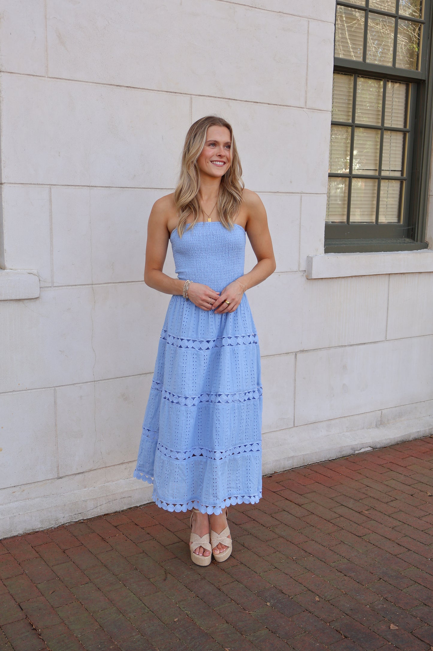 The Maren Eyelet Midi Dress - Chambray