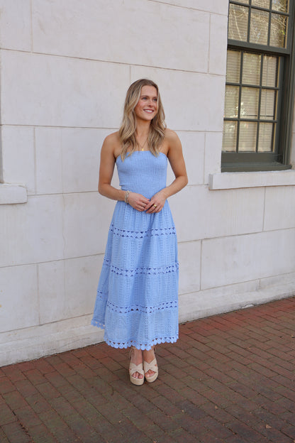 The Maren Eyelet Midi Dress - Chambray