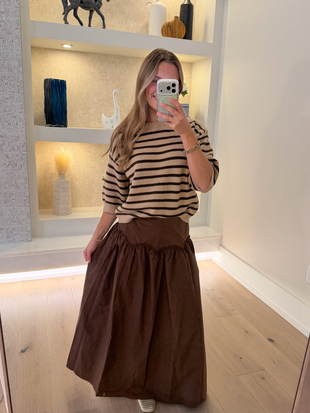 Espresso Taffeta Midi Skirt