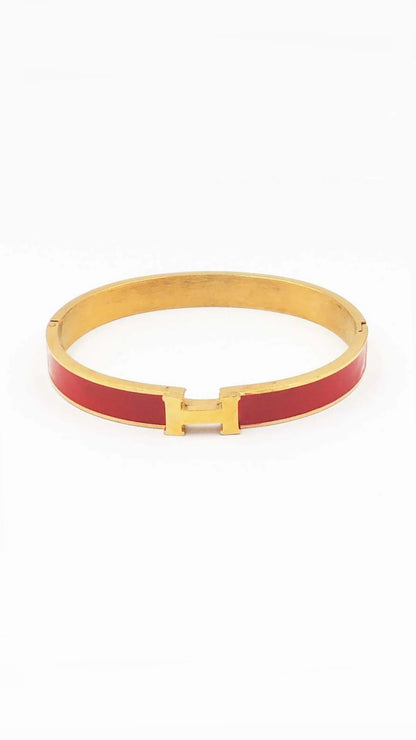 Red Enamel "H" Bangle – Waterproof Stainless Steel