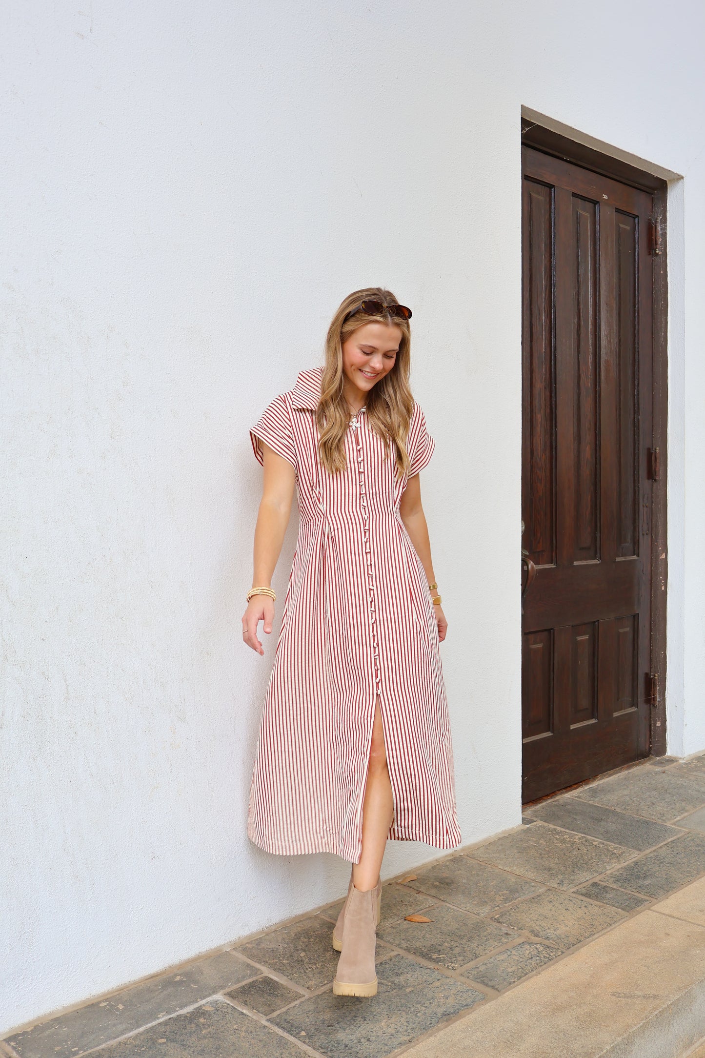 The Grace Midi Dress — Brick Stripe