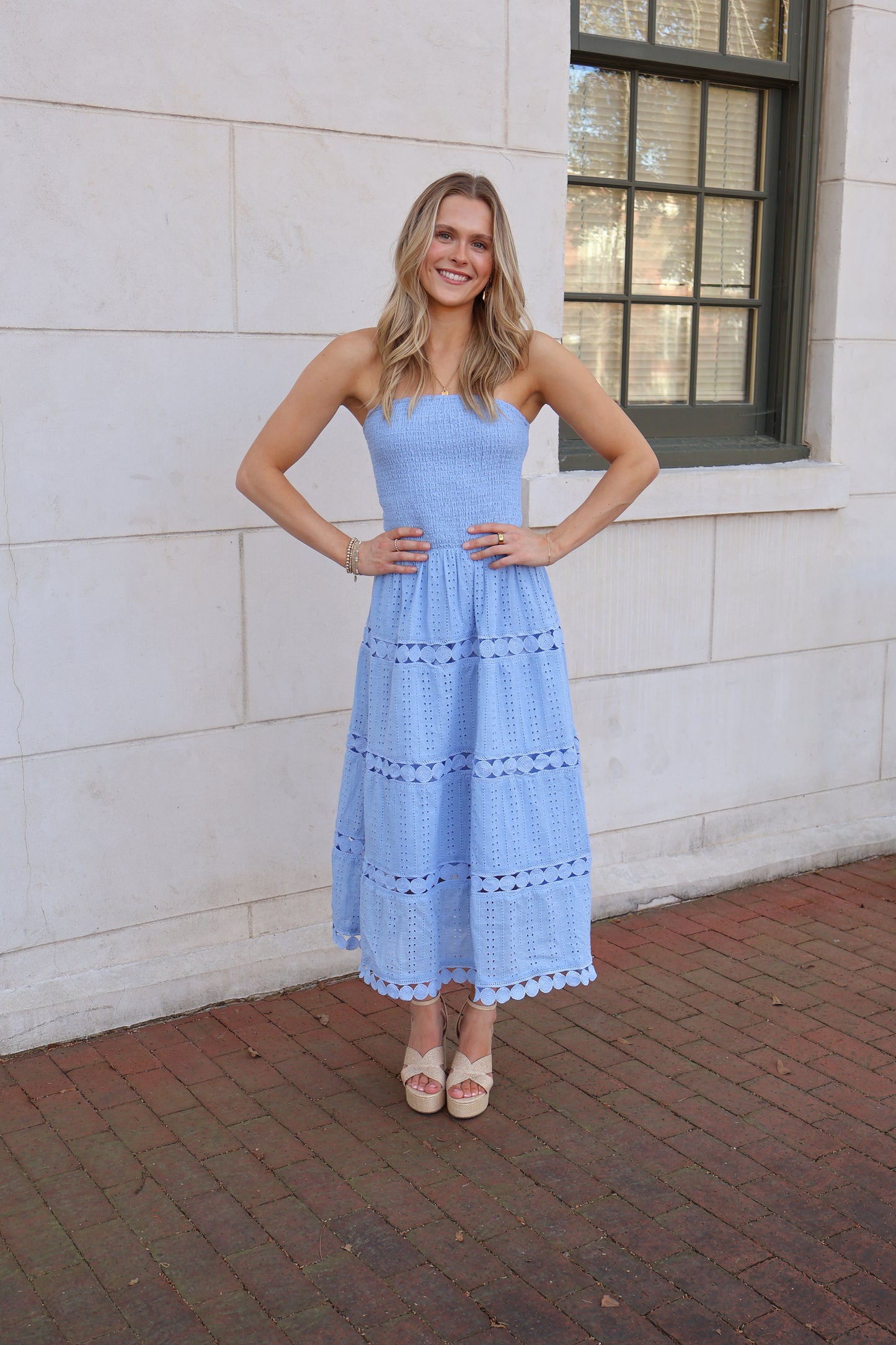 The Maren Eyelet Midi Dress - Chambray