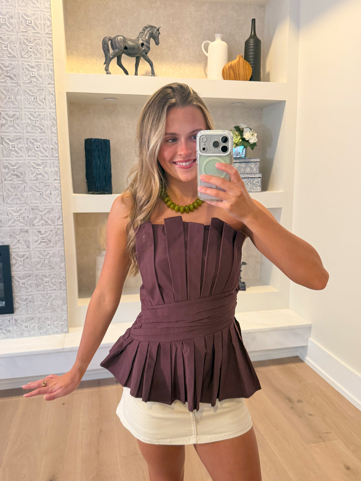 Chocolate Pleated Peplum Top