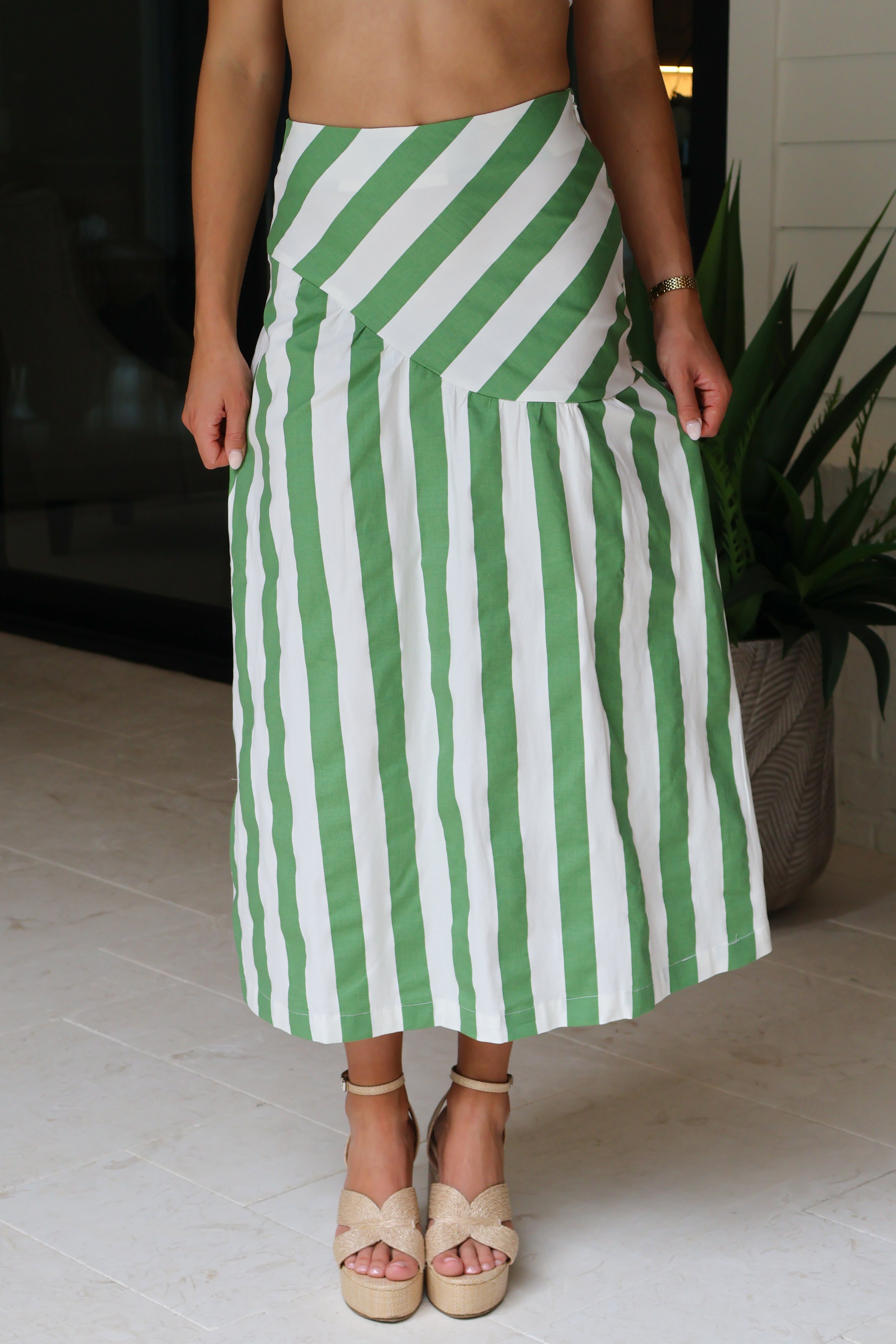 Sunday Stroll Asymmetrical Stripe Skirt