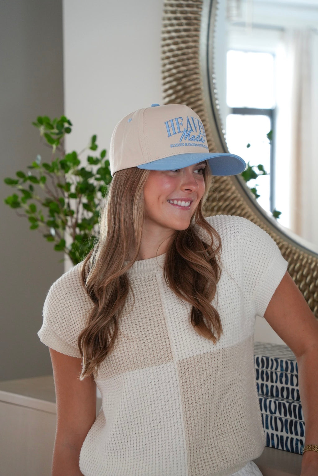 Heaven Made Embroidered Trucker Hat in Sky Blue