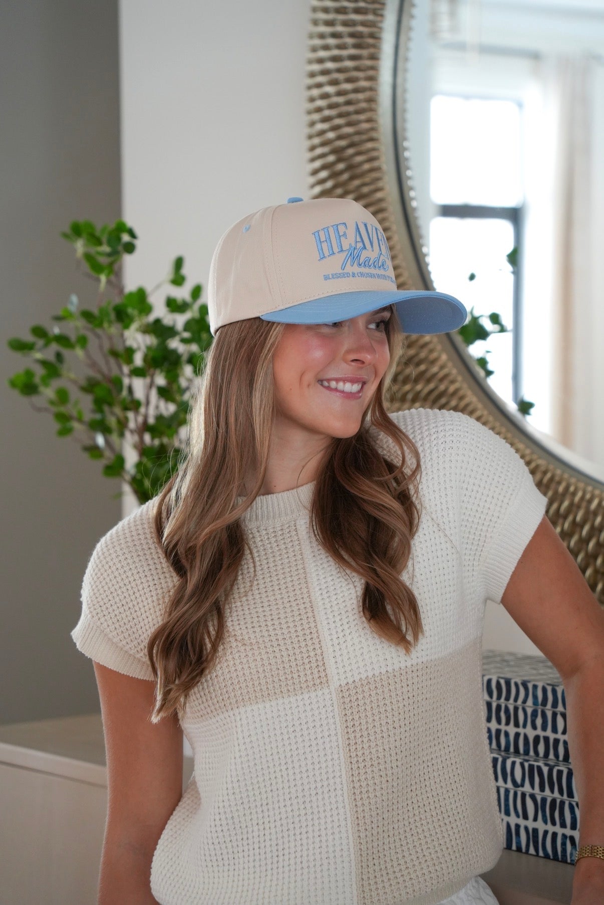 Heaven Made Embroidered Trucker Hat in Sky Blue