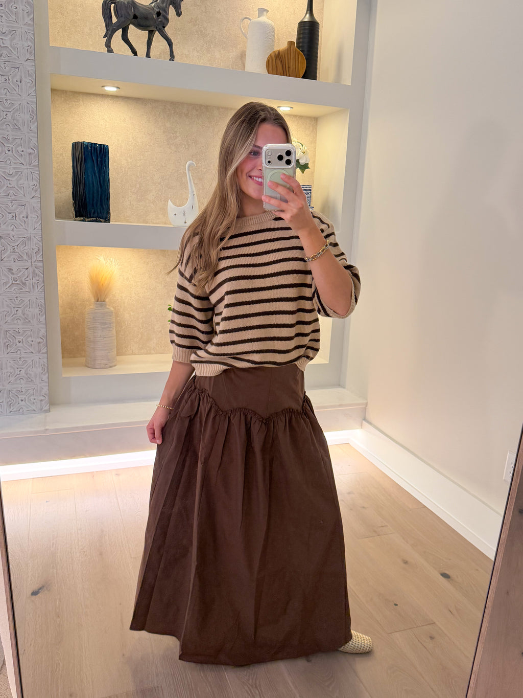 Espresso Taffeta Midi Skirt