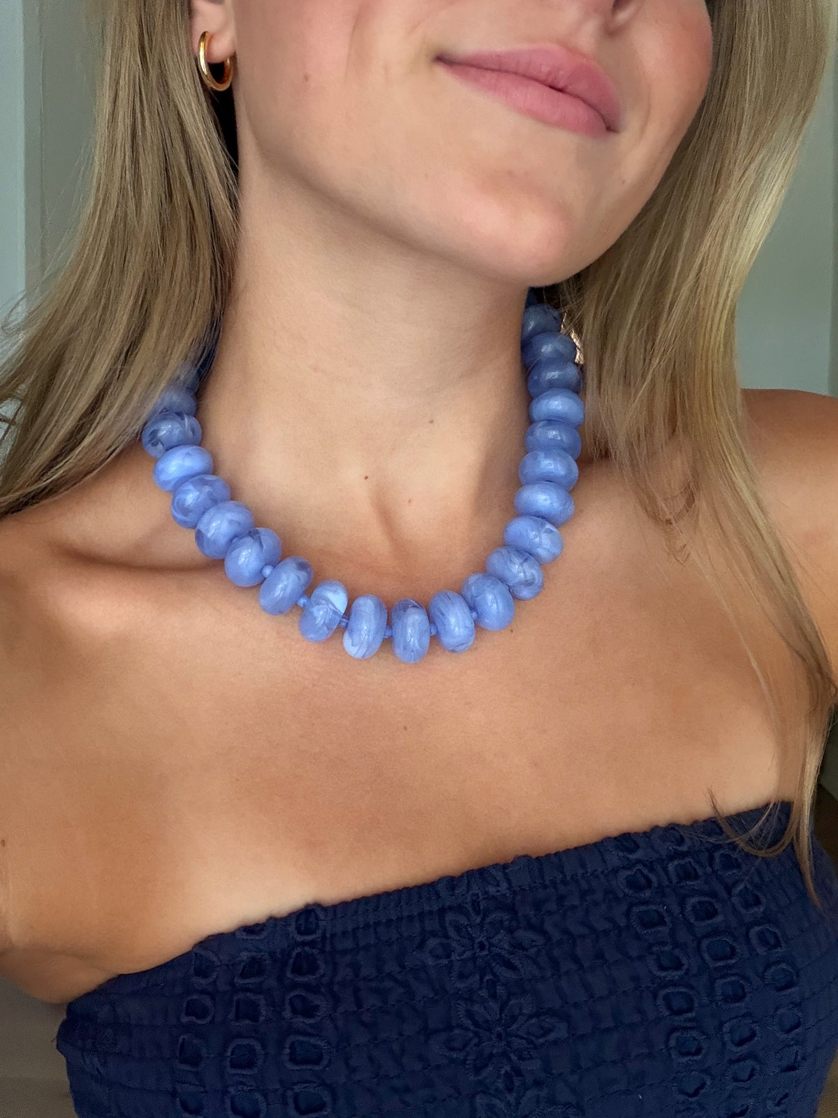 Bluebonnet Chunky Beaded Necklace in Blue