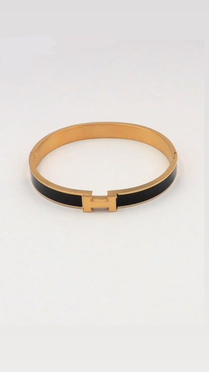 Black Enamel "H" Bangle – Waterproof Stainless Steel