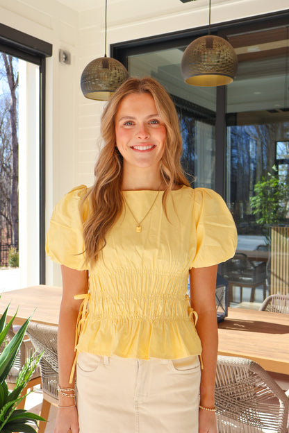 Sunny Cinch Puff Sleeve Top – Yellow
