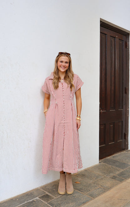 The Grace Midi Dress — Brick Stripe