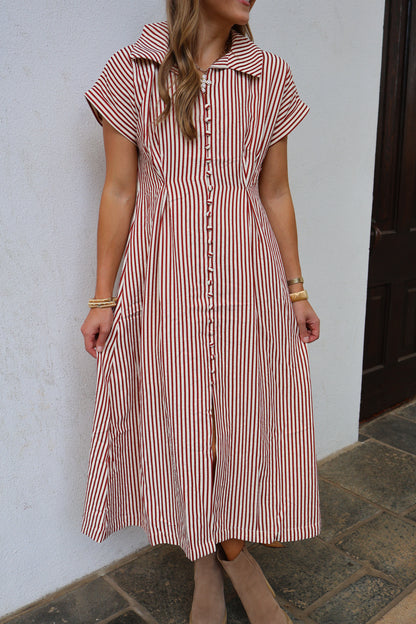 The Grace Midi Dress — Brick Stripe