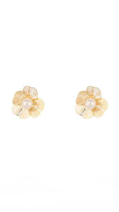 Pearl Bloom Gold Stud Earrings