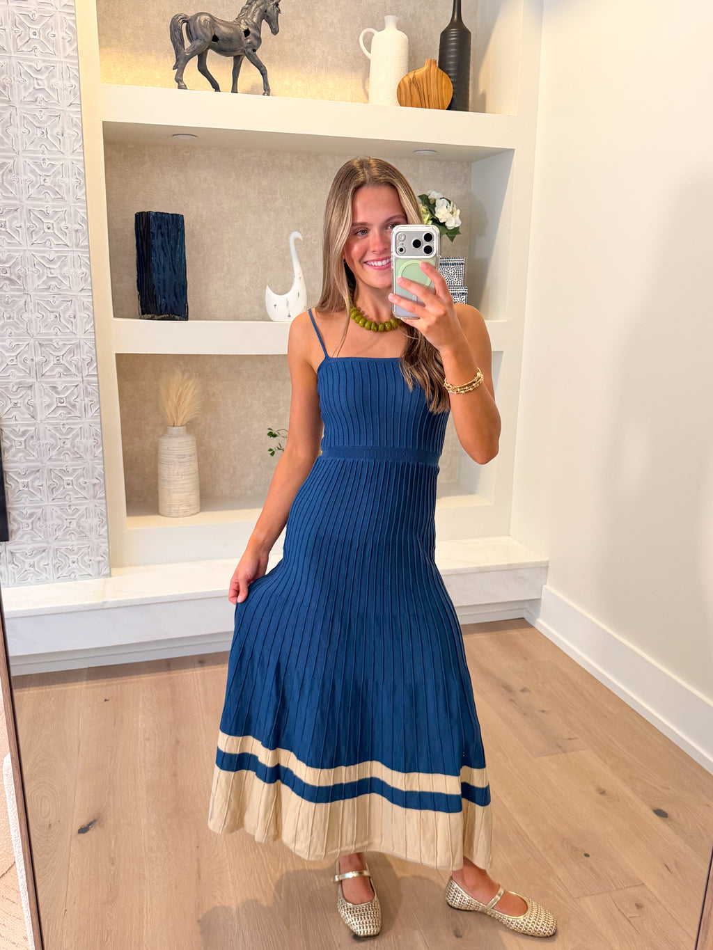 The Adelaide Knit Maxi Dress in Teal and Khaki