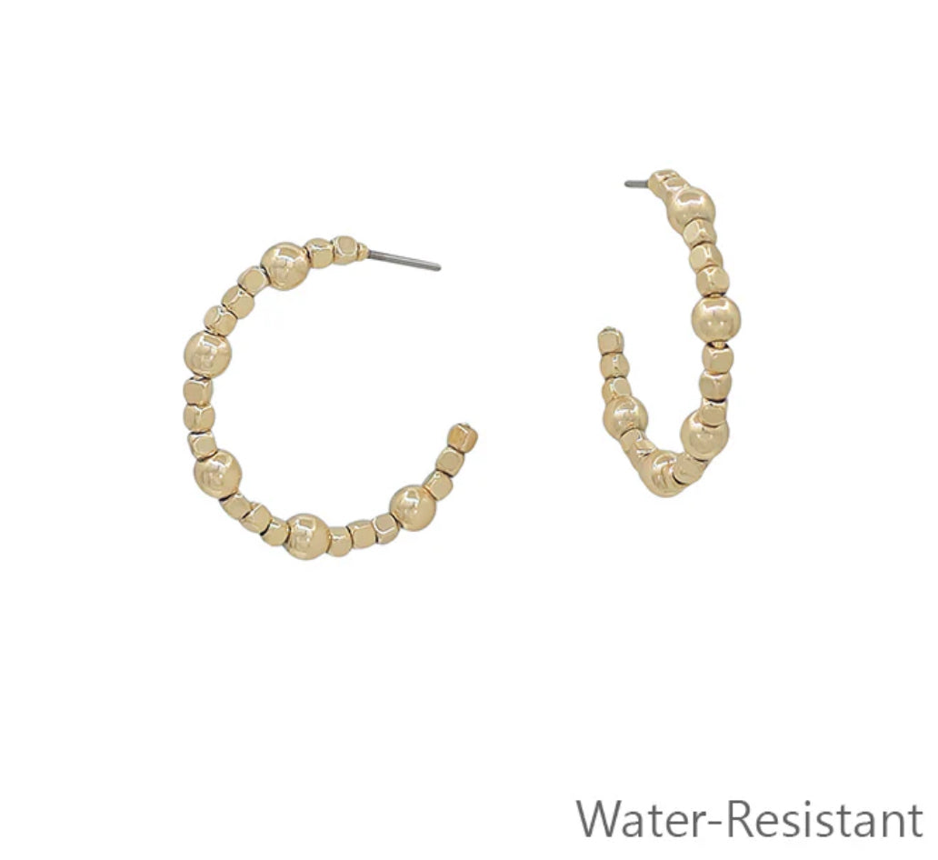 Square Beaded Gold Hoop Earring