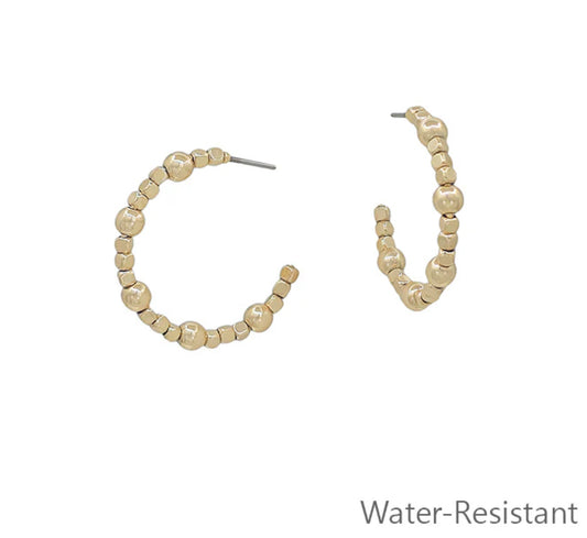 Square Beaded Gold Hoop Earring