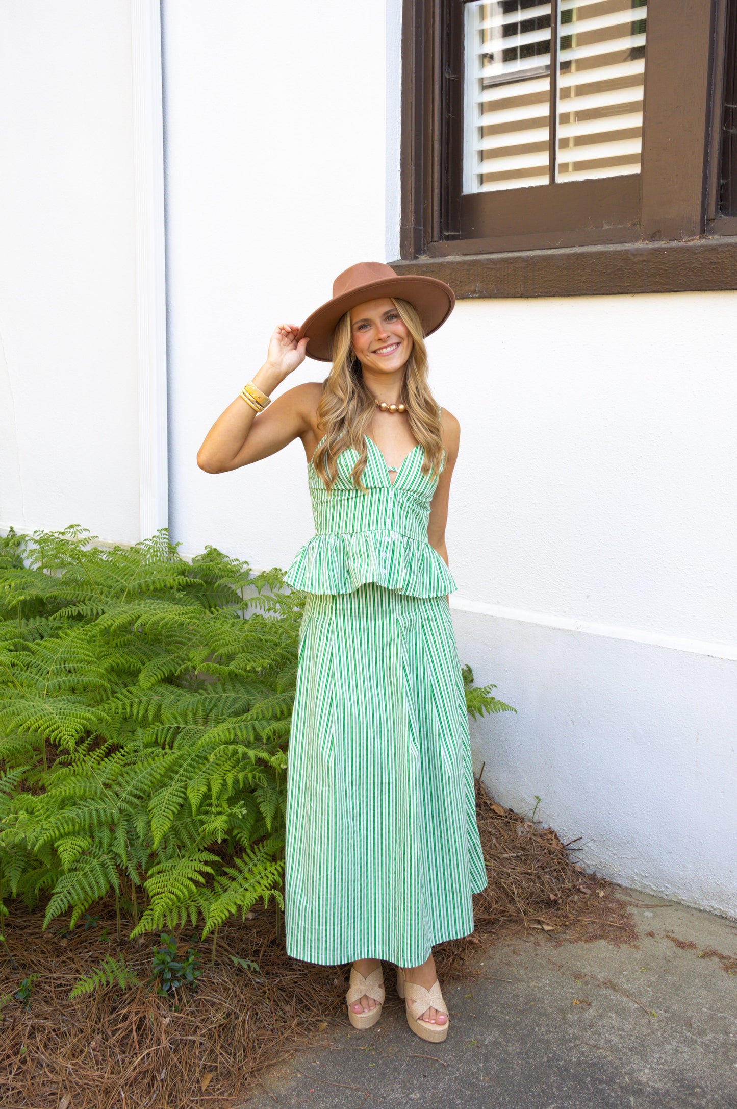 The Corinne Set - Green and White Stripe