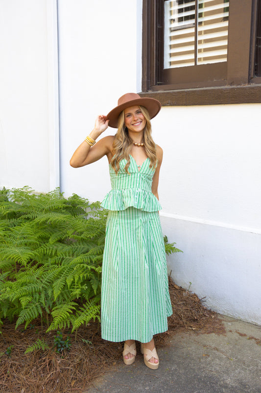 The Corinne Set - Green and White Stripe