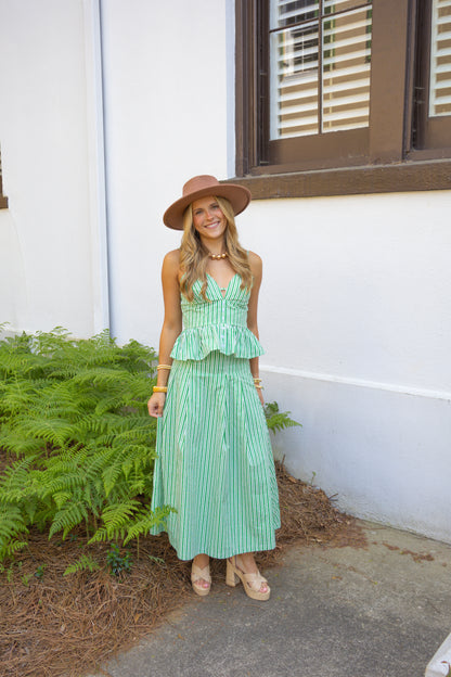 The Corinne Set - Green and White Stripe