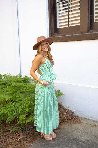 The Corinne Set - Green and White Stripe