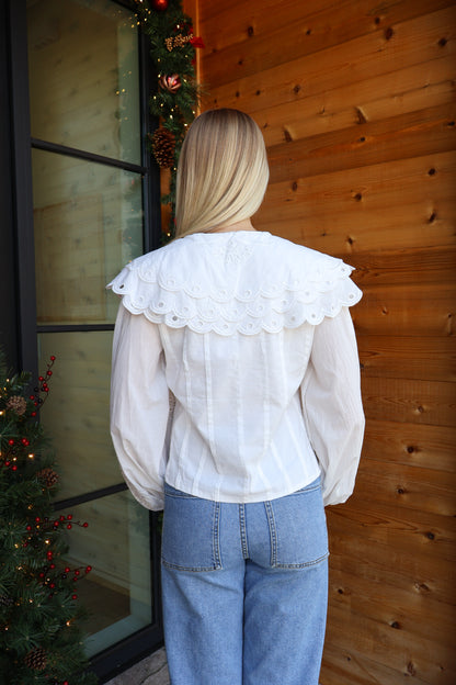 Lala Poplin Embroidered Blouse in White