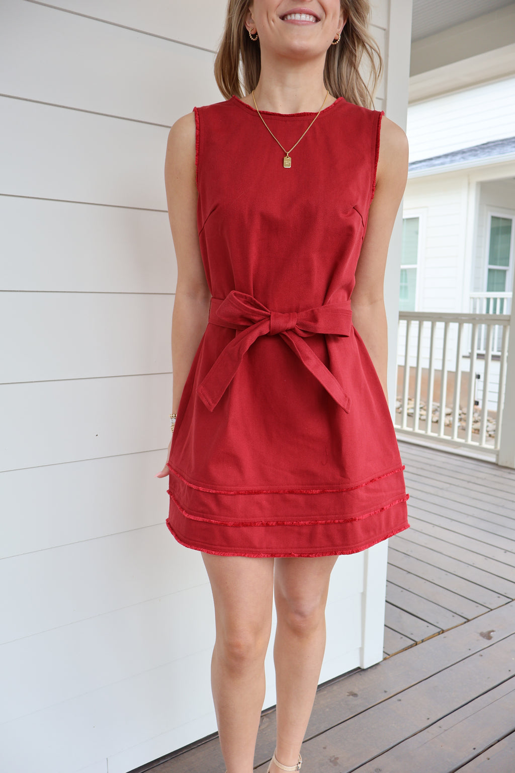 Amelia Tie Mini Dress in Crimson