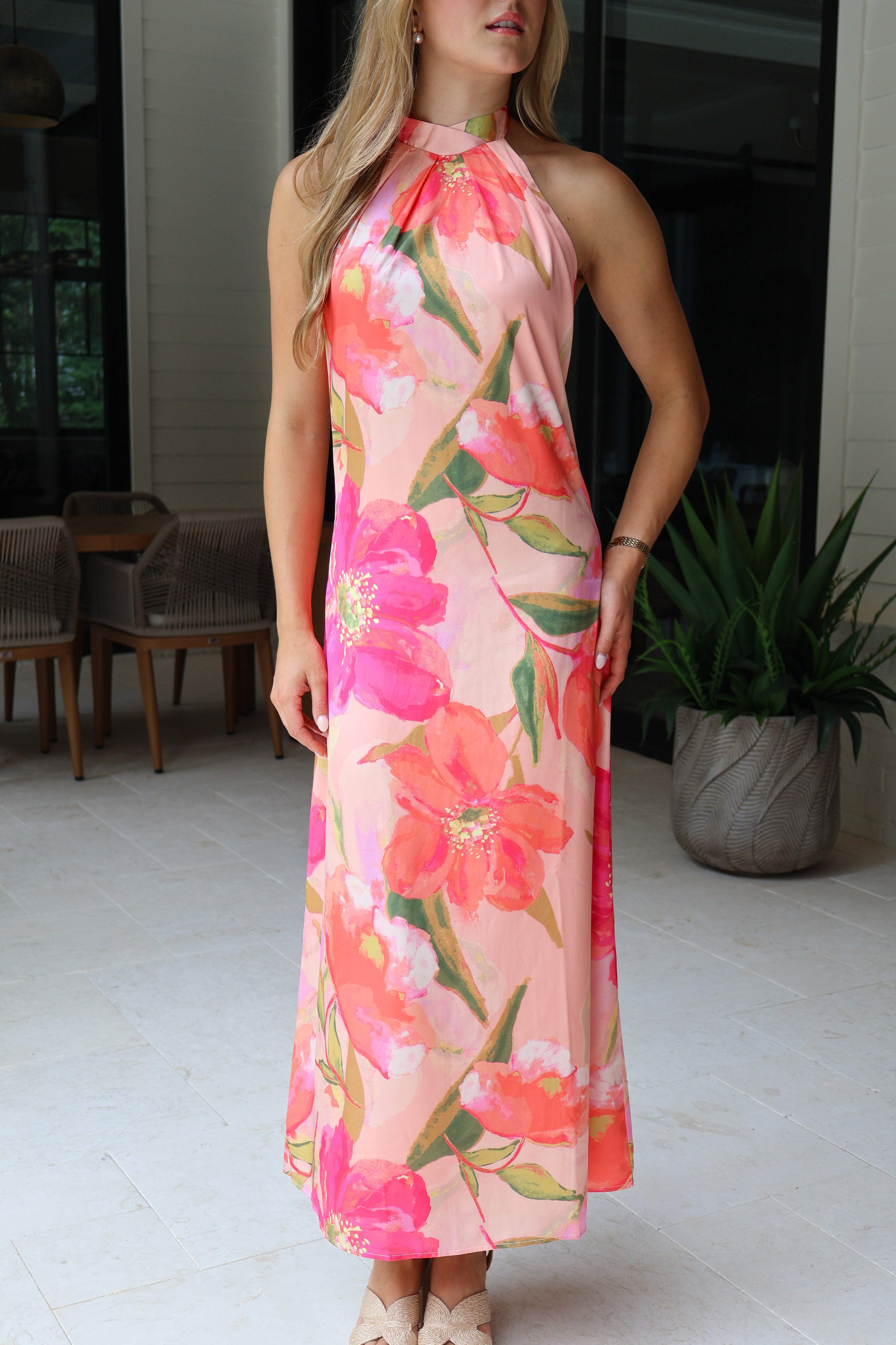 Painted Petals Halter Maxi