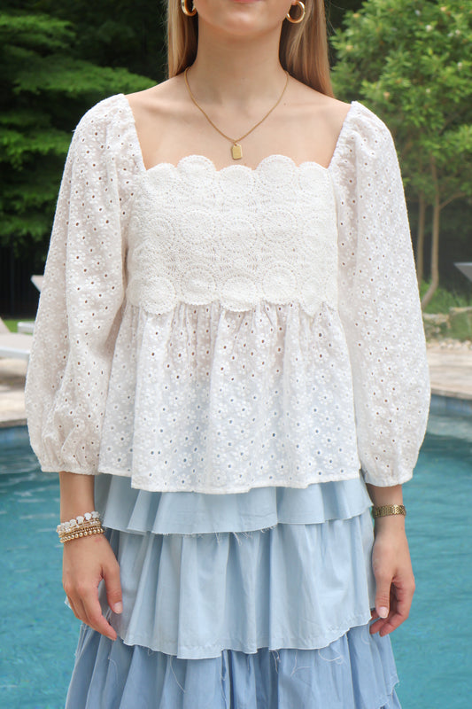 Mallory Crochet Puff Sleeve Top