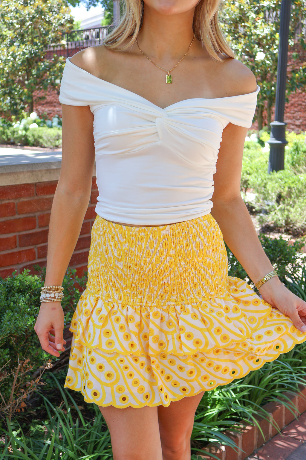 Honey Eyelet Skirt - Yellow & White