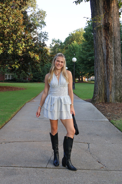 Overtime Polka Dot Halter Dress