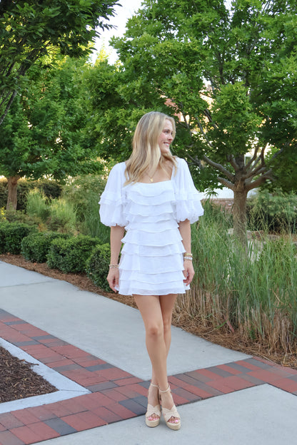 Lillie Ruffle Layered Mini Dress - White