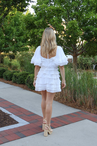 Lillie Ruffle Layered Mini Dress - White