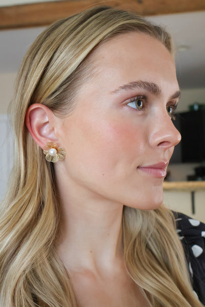 Pearl Bloom Gold Stud Earrings