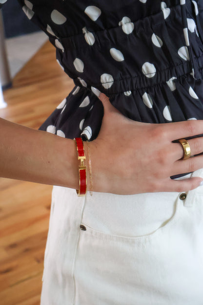 Red Enamel "H" Bangle – Waterproof Stainless Steel