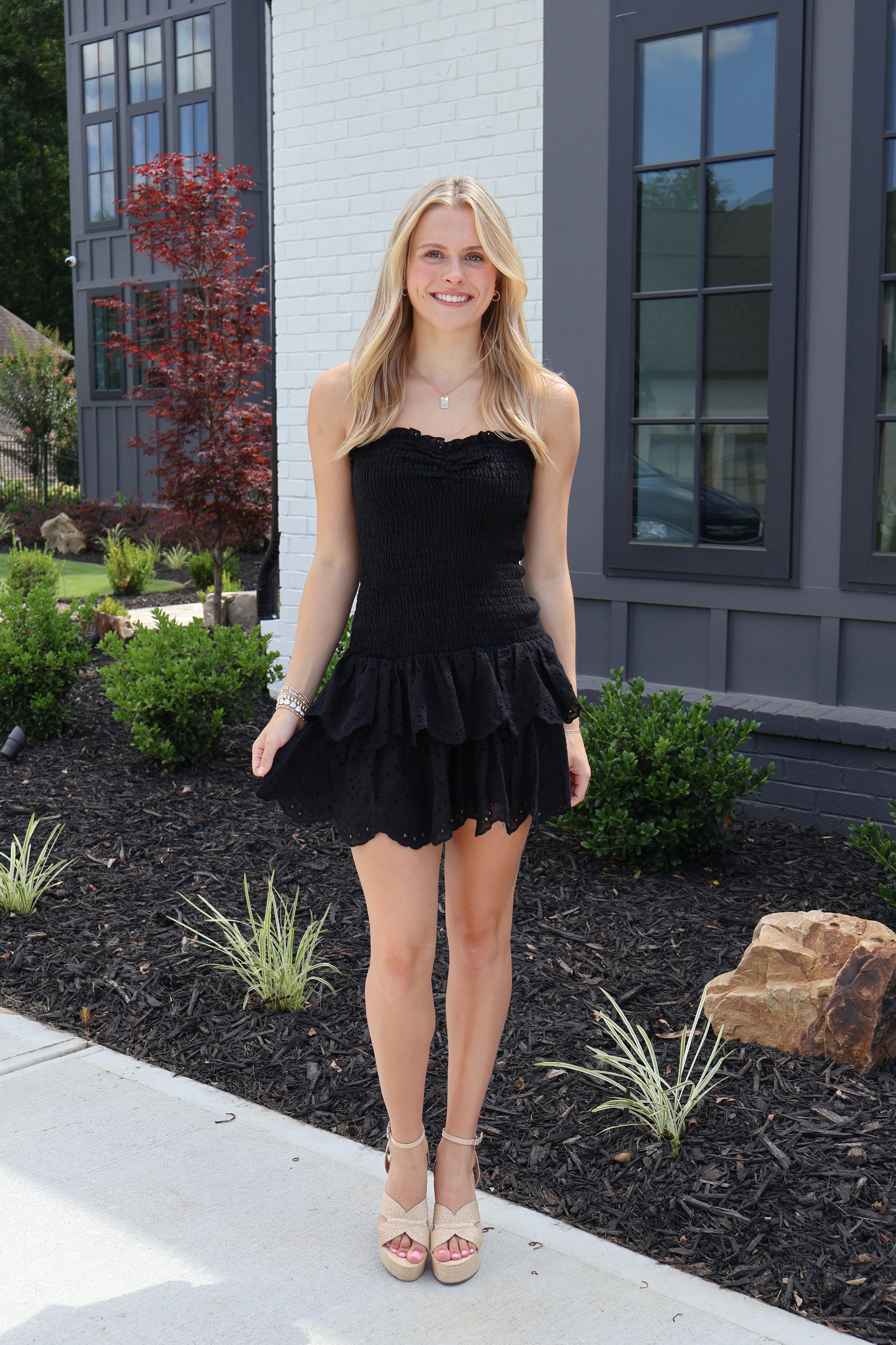 eyelet strapless mini dress Strapless Eyelet Mini Dress M