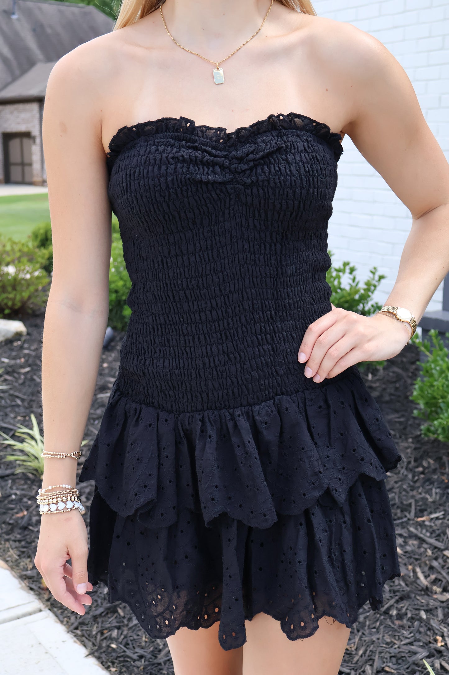 Camila Eyelet Strapless Mini Dress