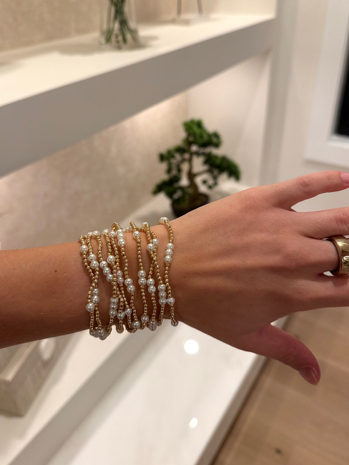 Garden District Gold and Pearl Bracelet Stack (Set of 10)