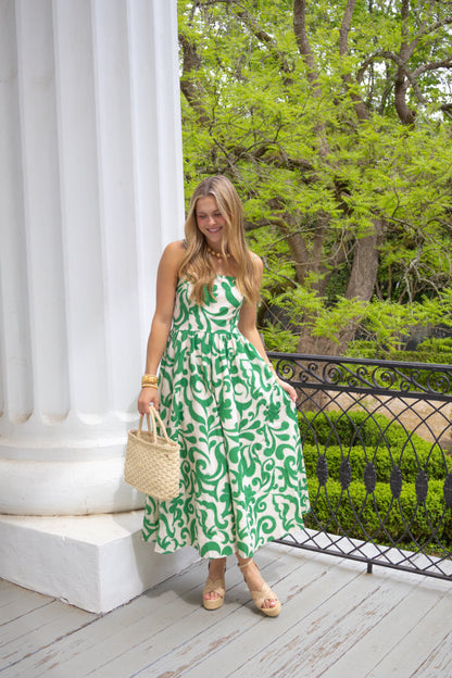 Hendley Green and White Midi Dress