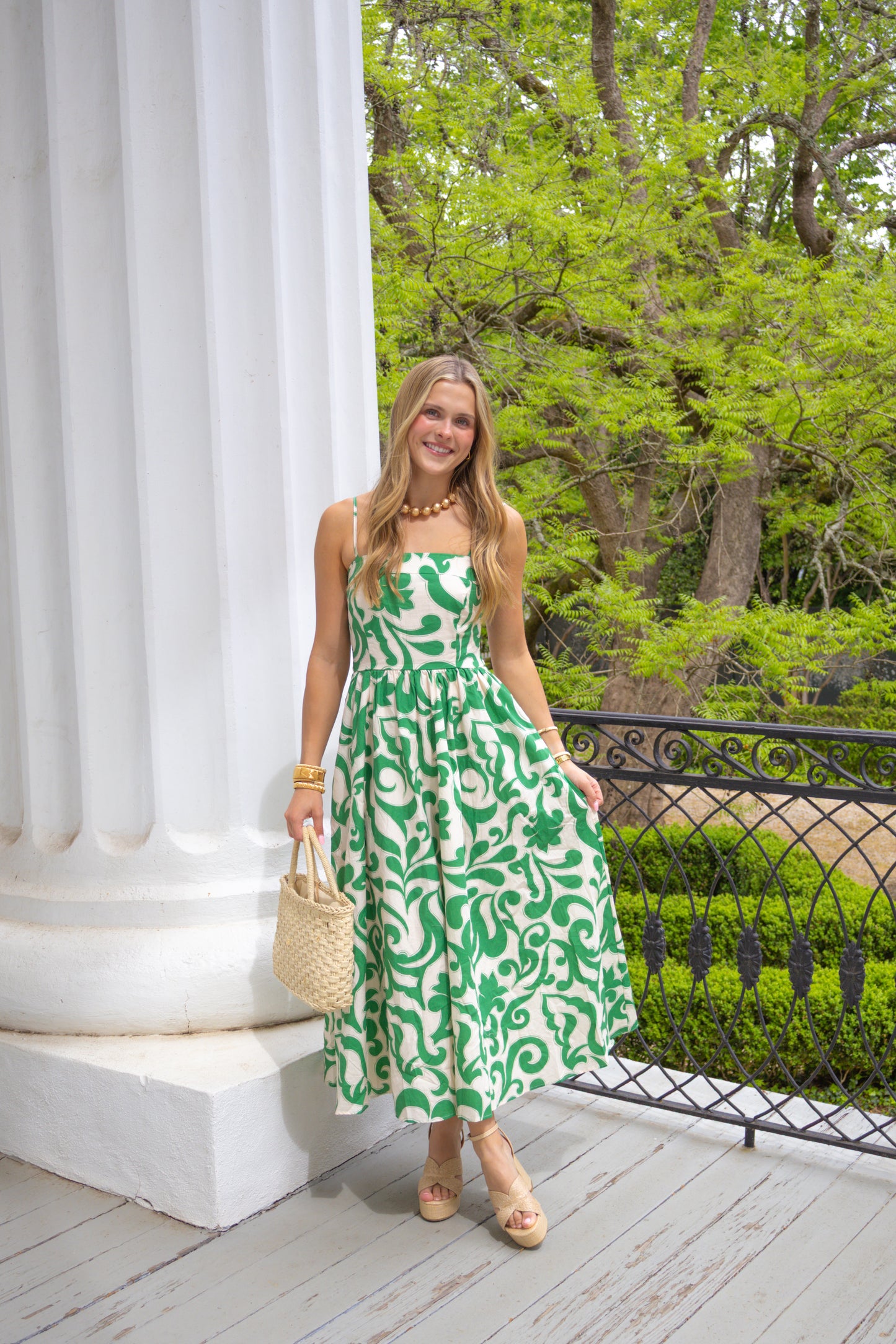 Hendley Green and White Midi Dress