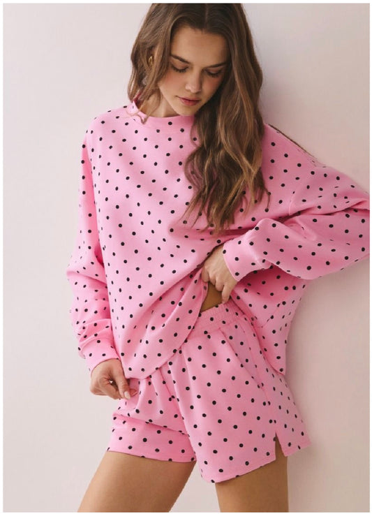 The Tinsley Lounge Set - Pink with Black Polka Dots