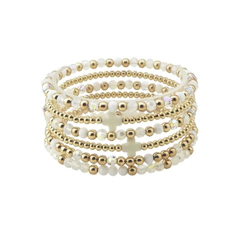 Sparkle and Grace Crystal Cross Bracelet Stack (Set of 6)