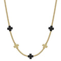 Chapel Bell Beaded Cross Necklace in Black and Gold